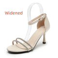 Women's satin high heel sandals, round toe, black, 5cm heel, on display