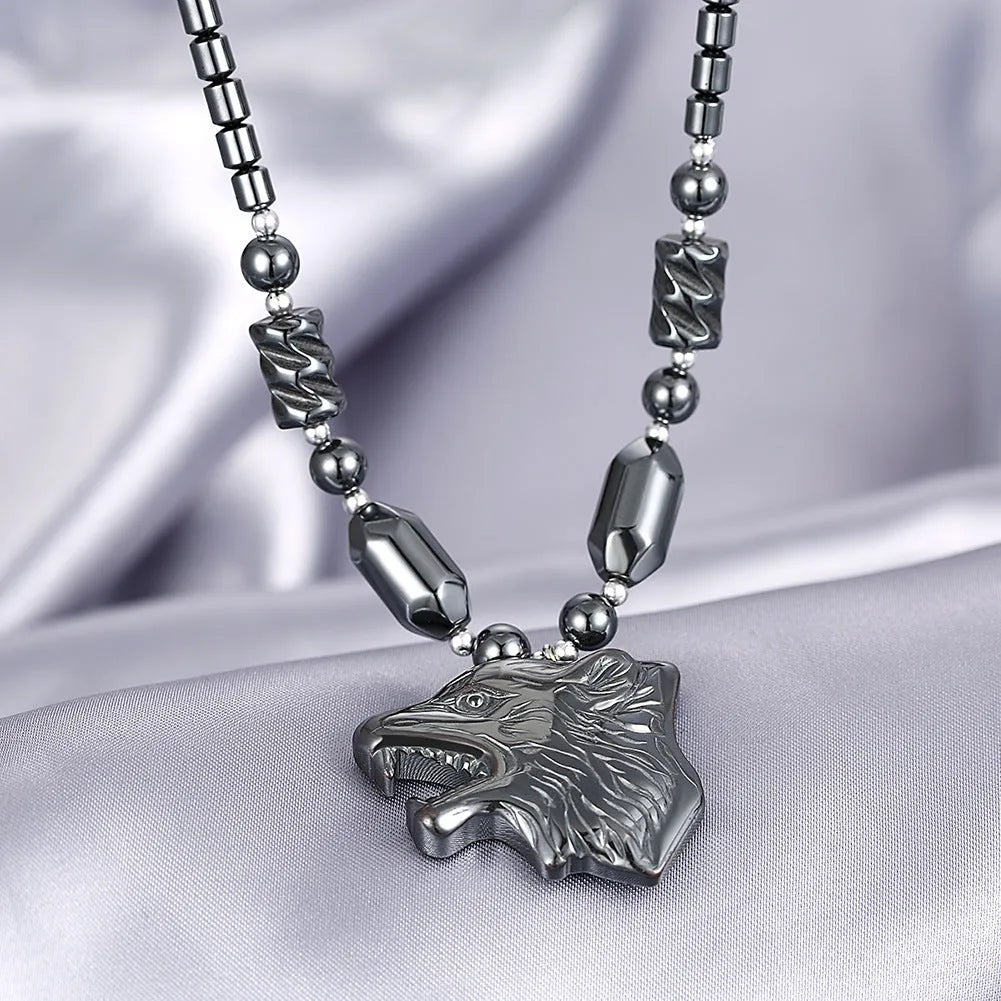 Milk Tea exaggerated wolf head necklace with copper pendant and water wave chain