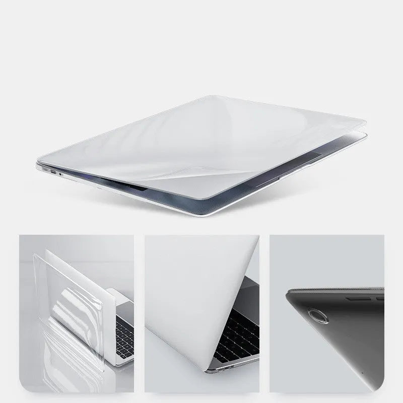 Black and transparent hard PC protective cases for MacBook Pro 14-inch and 16-inch laptops.