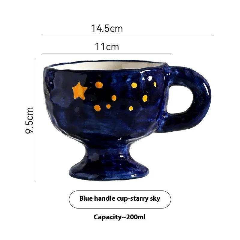 Handmade irregular solid colour ceramic mug on a table