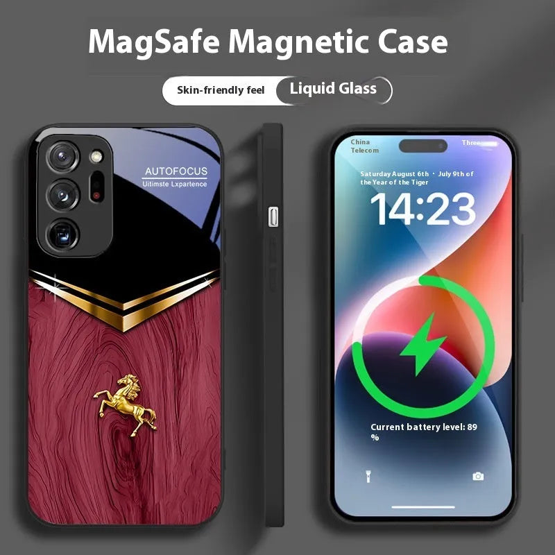 Black metal magnetic phone case for Samsung Galaxy S23 Ultra showing ring on back