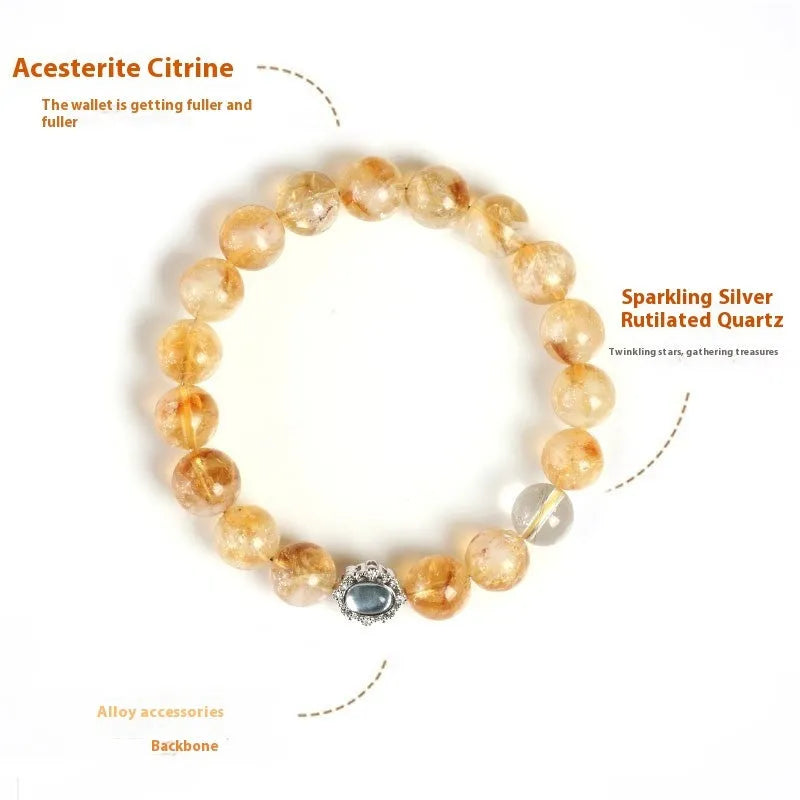 Citrine crystal bracelet with 10mm geometric shapes on wrist.