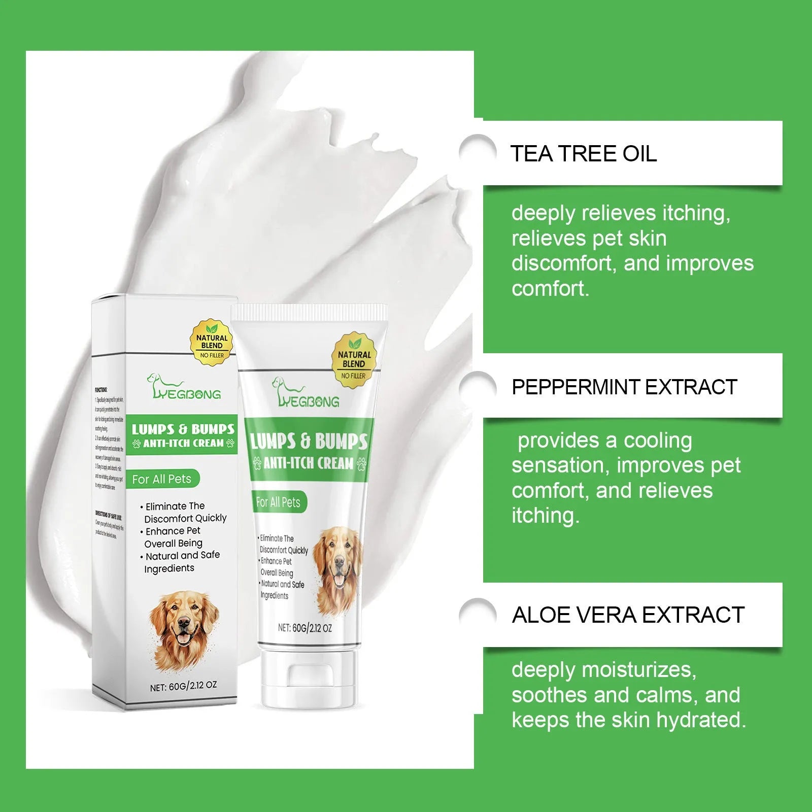 60g tube of antipruritic cream for cats with tea tree oil and aloe vera extract