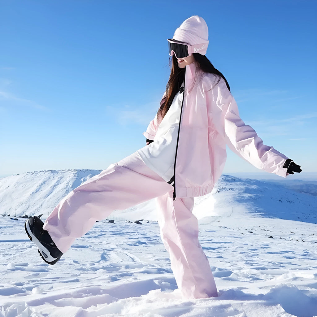 Outdoor waterproof winter ski suit set with coat and trousers in cotton blend fabric