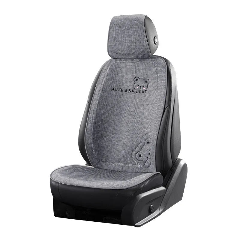 Car seat cushion set showing headrest and lumbar support cushions in linen fabric