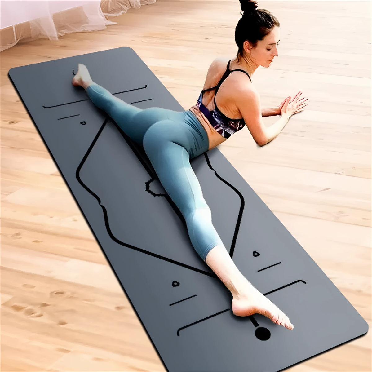 Grey natural rubber non-slip yoga mat, 5mm thick, 183x66cm, with suede or PU rubber surface