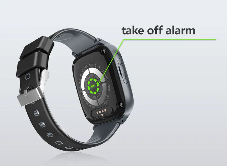 Black elderly positioning smart watch with 1.4 inch screen, plastic body, plus button, and wrist strap