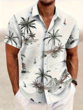 Men's short sleeve shirt with 3D printed floral pattern in loose cardigan style