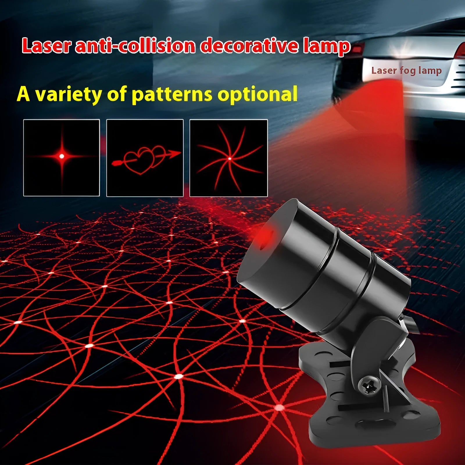 Universal motorcycle laser anti-collision fog light with aluminium housing on a bike.