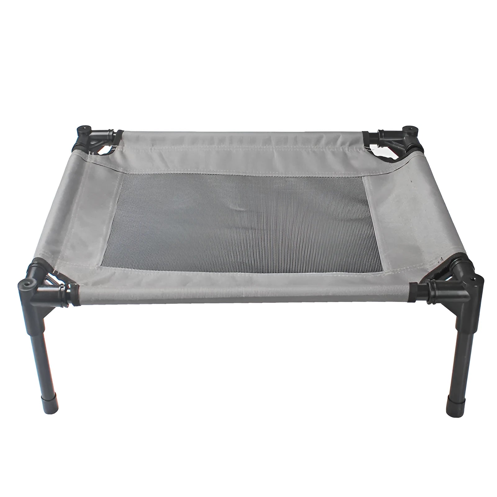 Outdoor camping dog bed with steel frame and removable oxford cloth cover shown in black colour