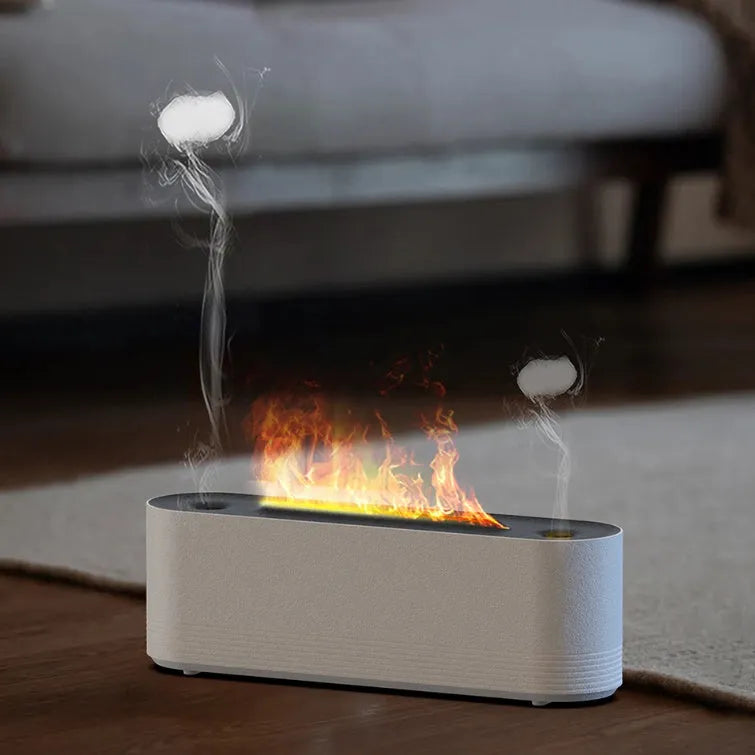 Flame Air ultrasonic humidifier and aroma diffuser with LED light display in black or white