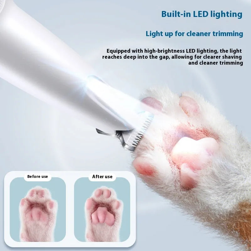 White two-in-one rechargeable pet foot and nail trimmer with Type-C cable, maintenance oil, cleaning brush and grinding head