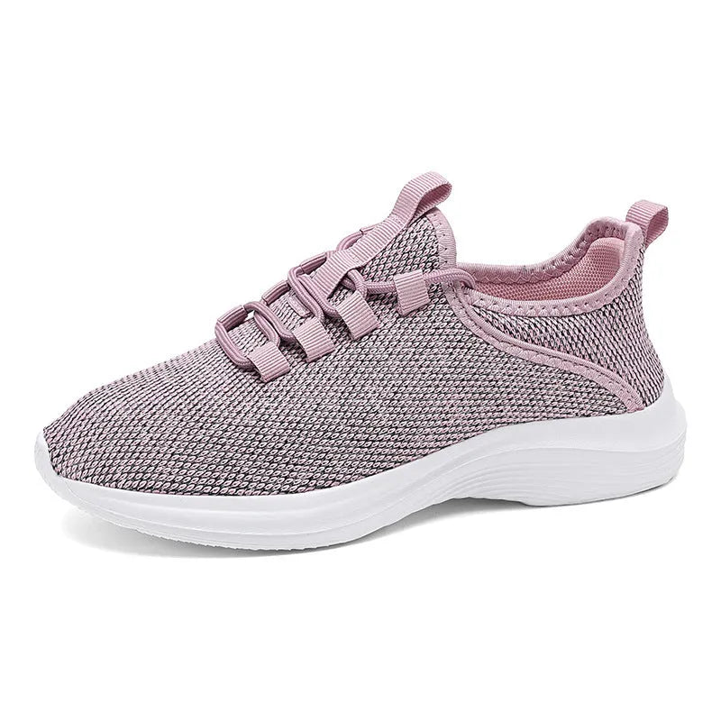 Women's black flyknit mesh casual sports shoes with lace-up front and low-top design