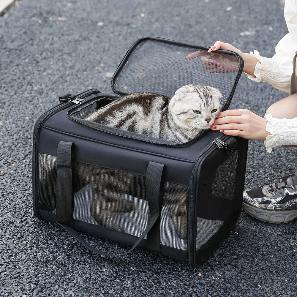 Portable pet carrier bag for dogs and cats with Oxford fabric construction