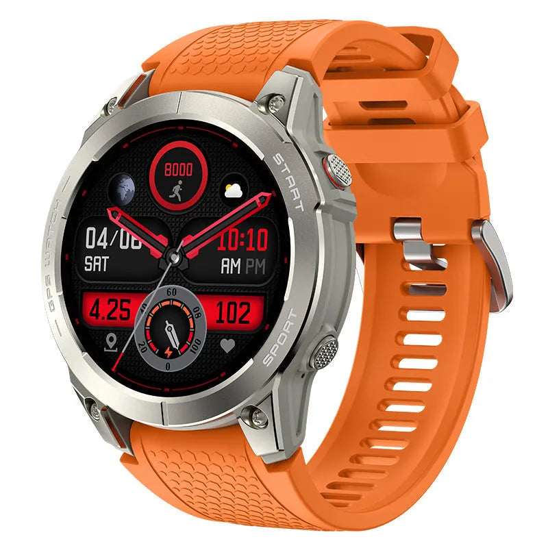 S53 Outdoor GPS Sports Smart Watch in Black or Orange with silicone wristband and 1.43 inch screen