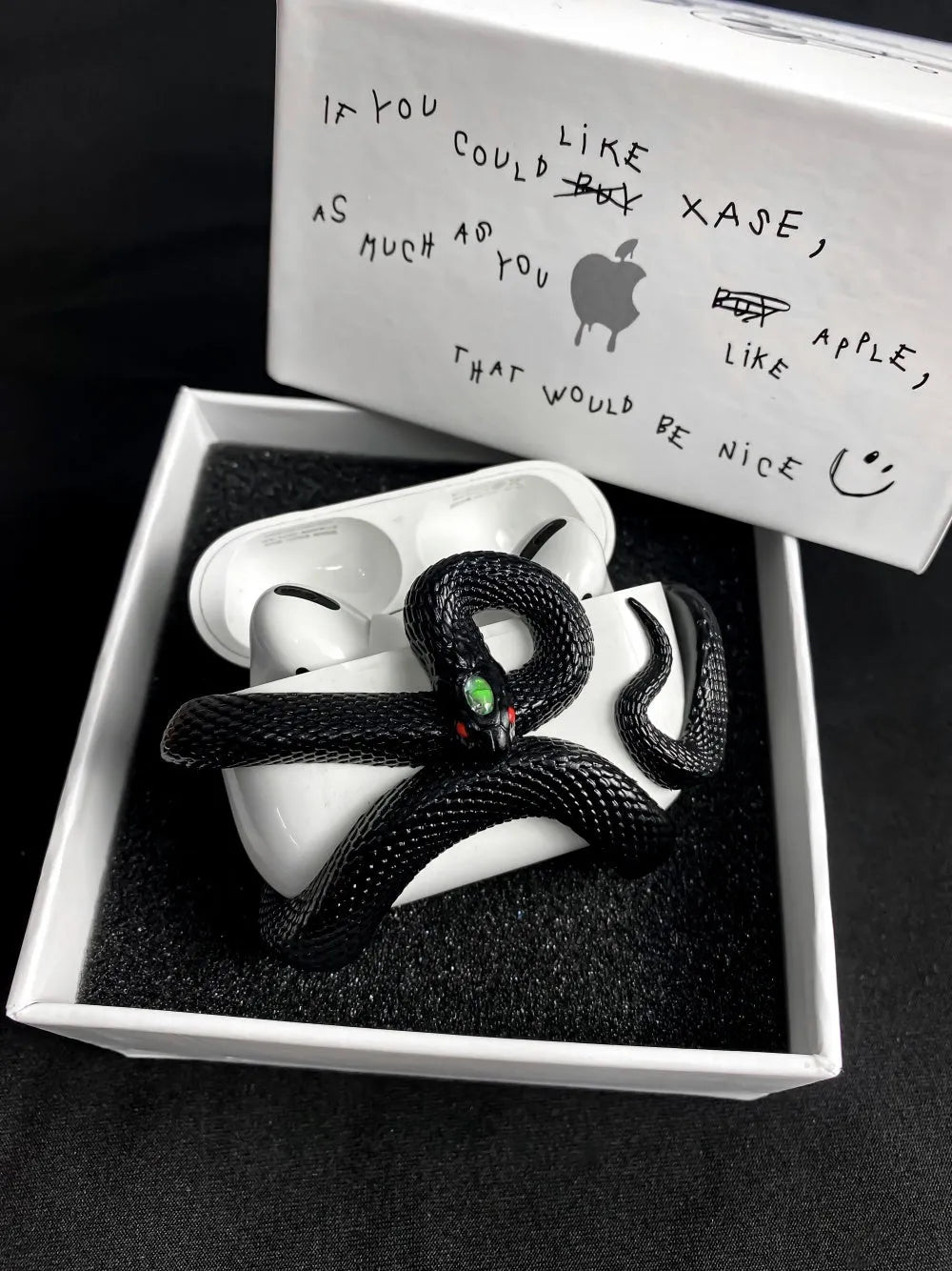 Creative snake design hard resin protective case for AirPods Pro and AirPods 3 in black, white, and pink colours