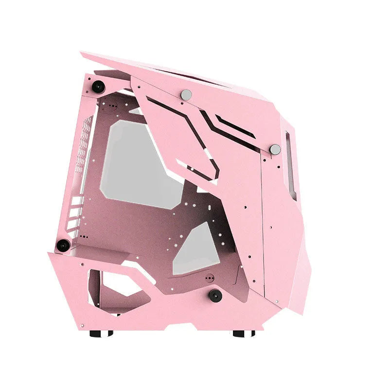 Full side tempered glass ATX computer case with black SPCC steel chassis and glass side panel