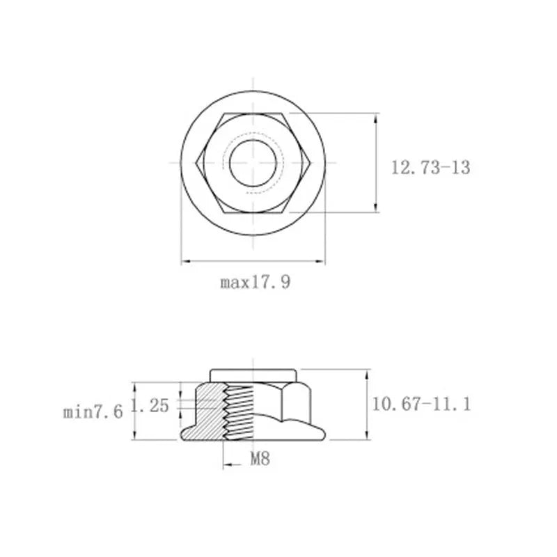 304 stainless steel flange nylon locking nut with hexagonal flats and integrated flange base, shown in metric sizes M3 to M16