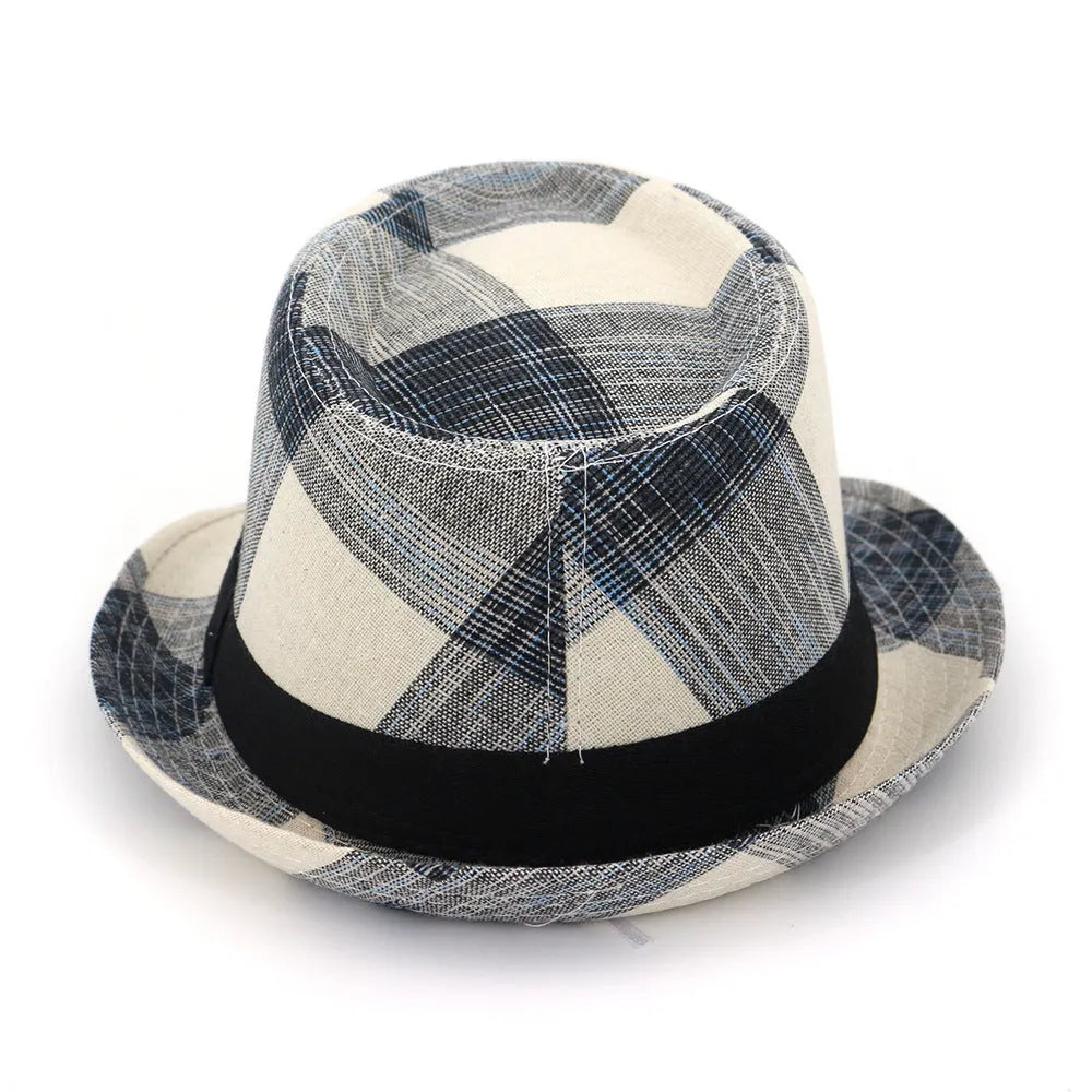 Blue casual polyester sun hat with a bell crown and a 4.5cm brim, shown from the side.