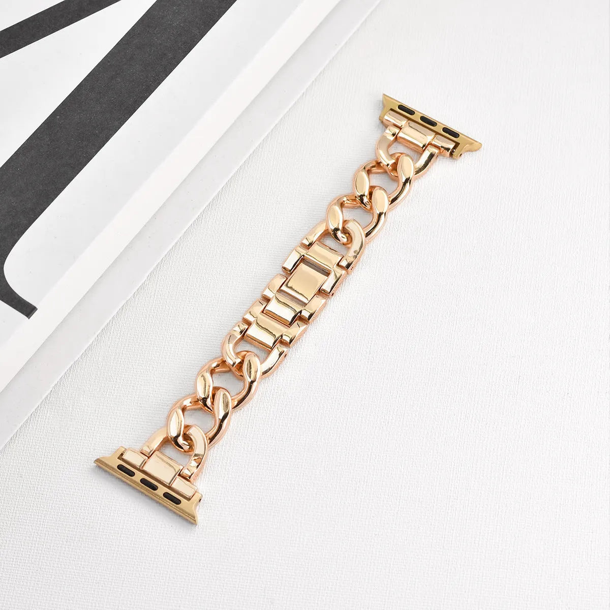 Metallic denim chain watch strap for Apple iPhone in silver, black, gold, rose gold, starlight colours