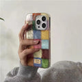 All-inclusive silicone phone case with feather yarn IMD retro small squares design for iPhone models