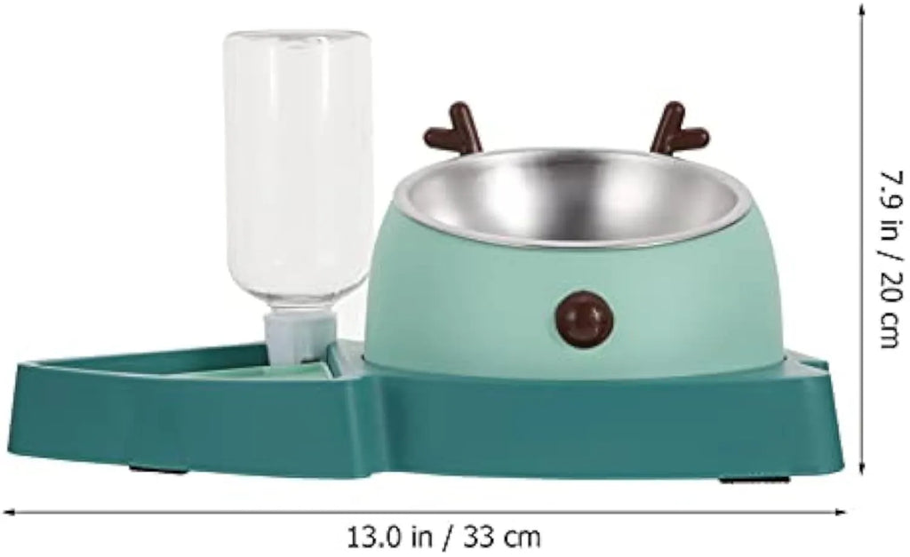 Green pet slow feeder bowl with stainless steel insert and detachable water tray on floor