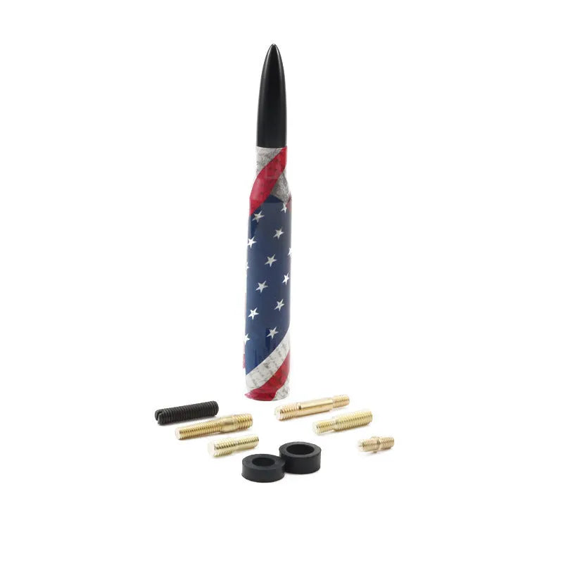 14cm car modified general antenna shown in colour black, camouflage green, and American flag finishes