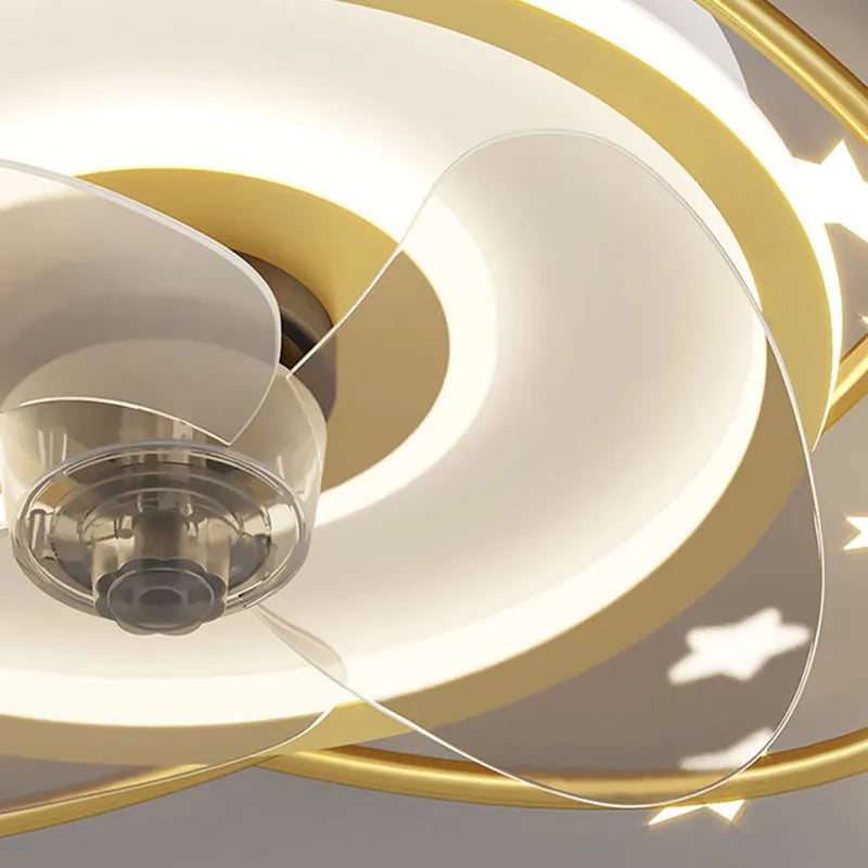 Ceiling fan light with remote control, PC blades, acrylic lampshade, black or gold, 53 cm overhead fan lamp