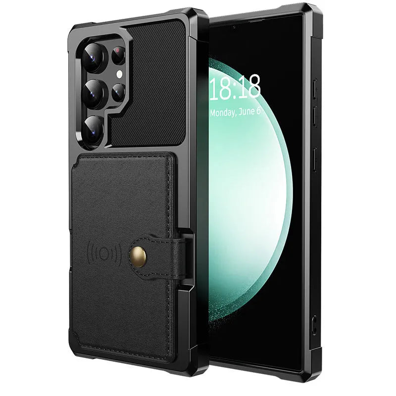 Card-inserting TPU PC protective back cover for Samsung S23 phone case in black