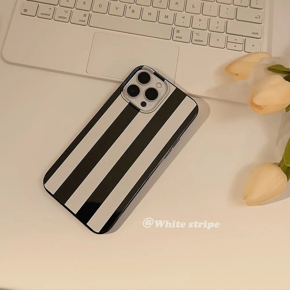 Bright black wide stripes silicone phone case for Apple iPhone, soft TPU painted shell
