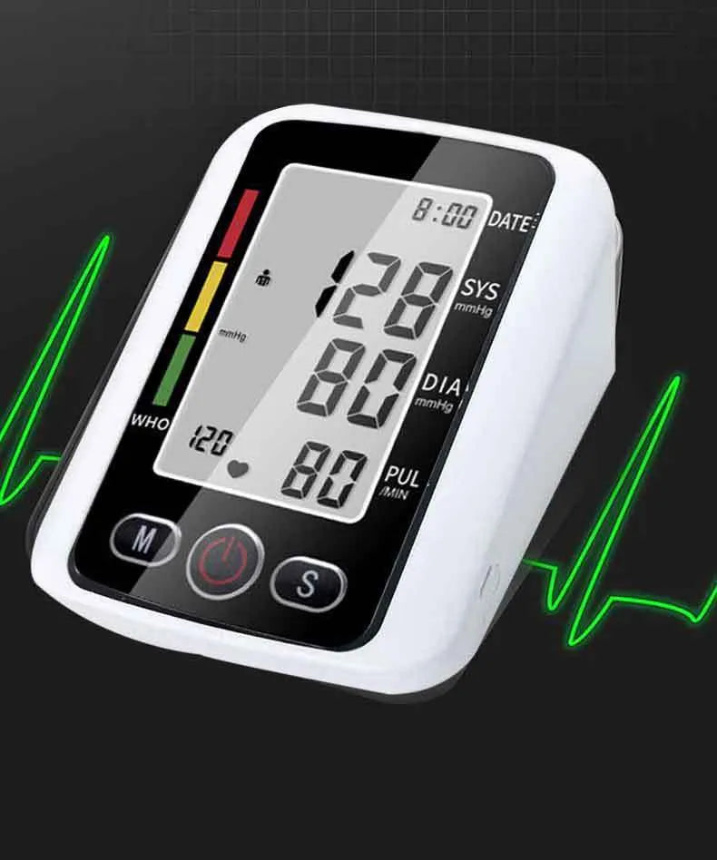 Automatic electronic arm sphygmomanometer with large screen display on a table