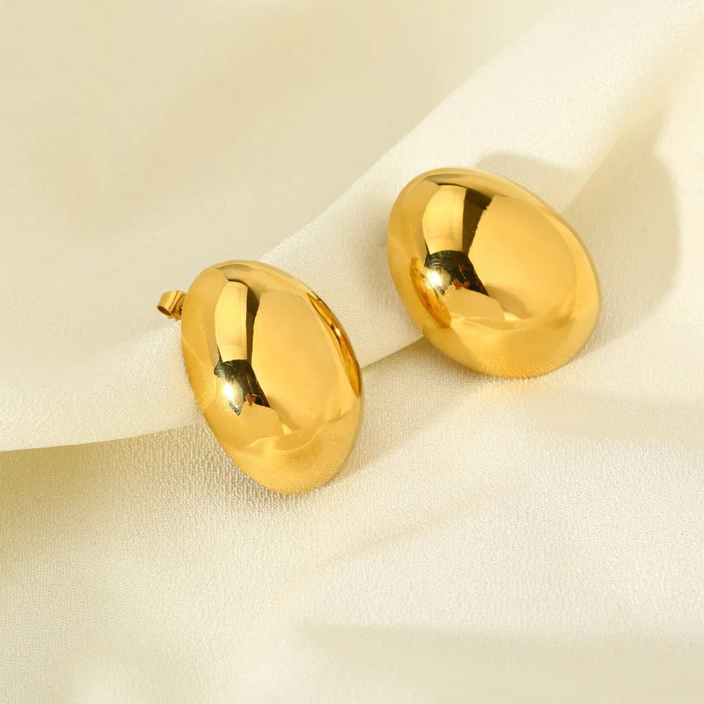 Geometric stainless steel ear studs with a glossy 18K gold tone electroplated finish