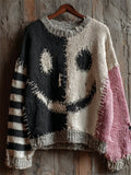 Digital printed women's pullover sweater in loose fit with 3D pattern, round neck, and long sleeves