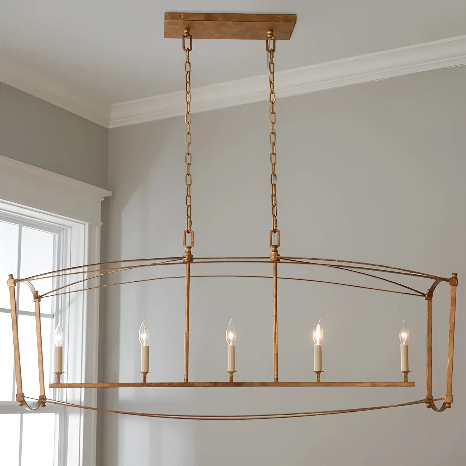 Four-head iron ceiling lamp in gold or black finish for villa staircases