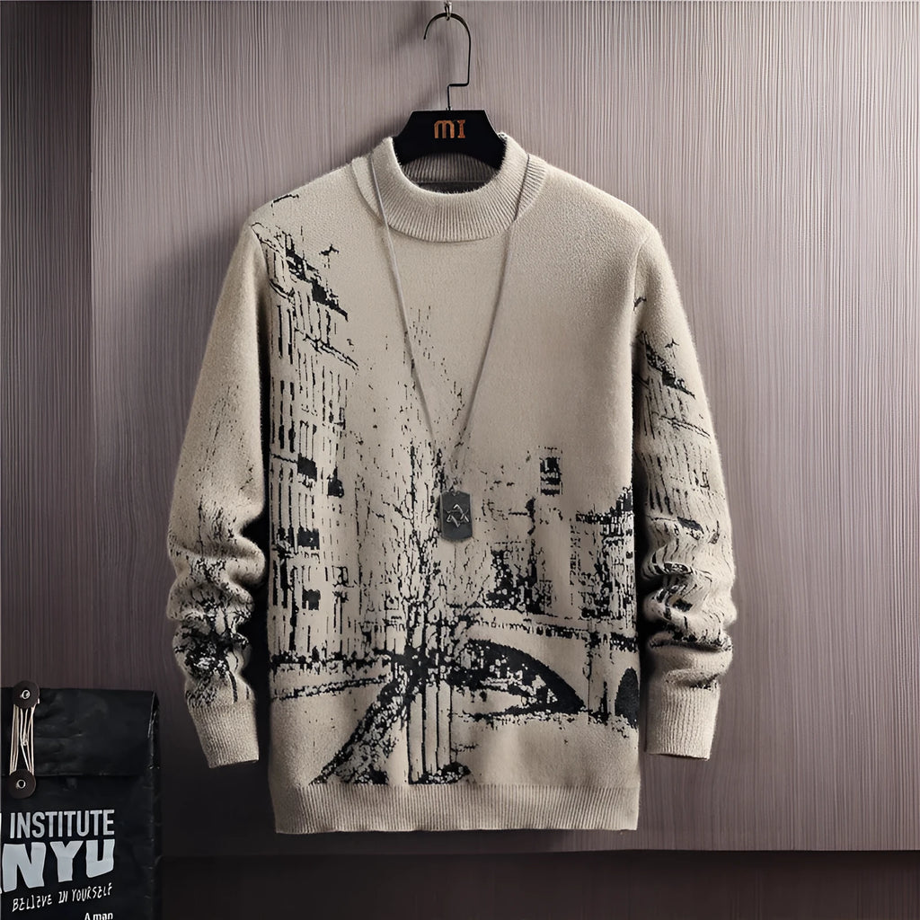 Autumn winter thick mink velvet round neck long sleeve pullover sweater in gray with slim fit and printed details for women