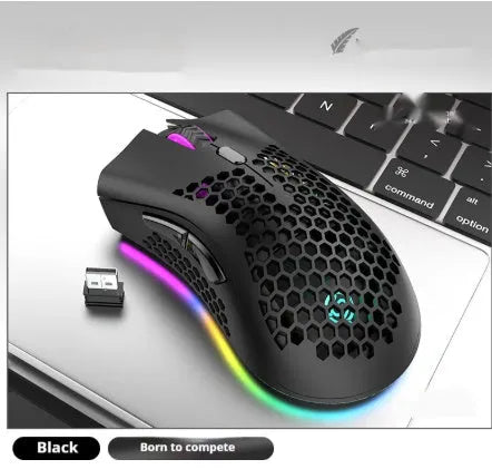 Hollow out design wireless mouse with luminous charging feature in black, cyan, or white.