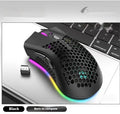 Hollow out design wireless mouse with luminous charging feature in black, cyan, or white.