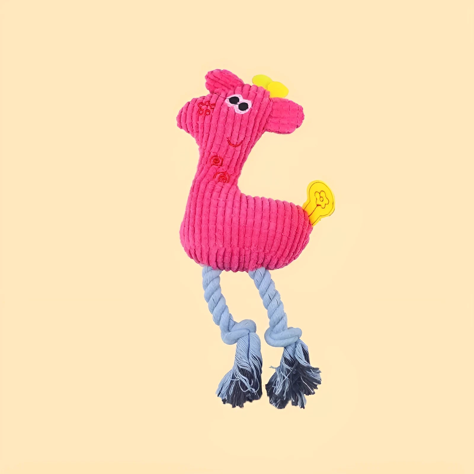 Blue deer-shaped plush dog toy with corn grain texture and squeaker.