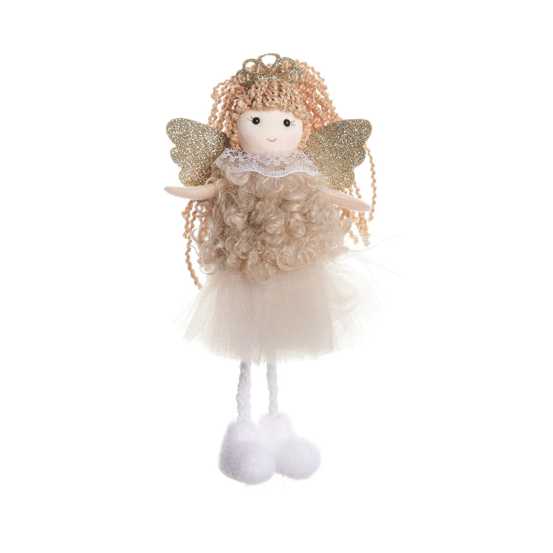 Christmas angel cartoon fabric pendant hair accessory for a girl's high ponytail in white, pink, or khaki.