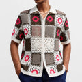 White crochet sweater dress with retro ethnic hollow pattern and short sleeves