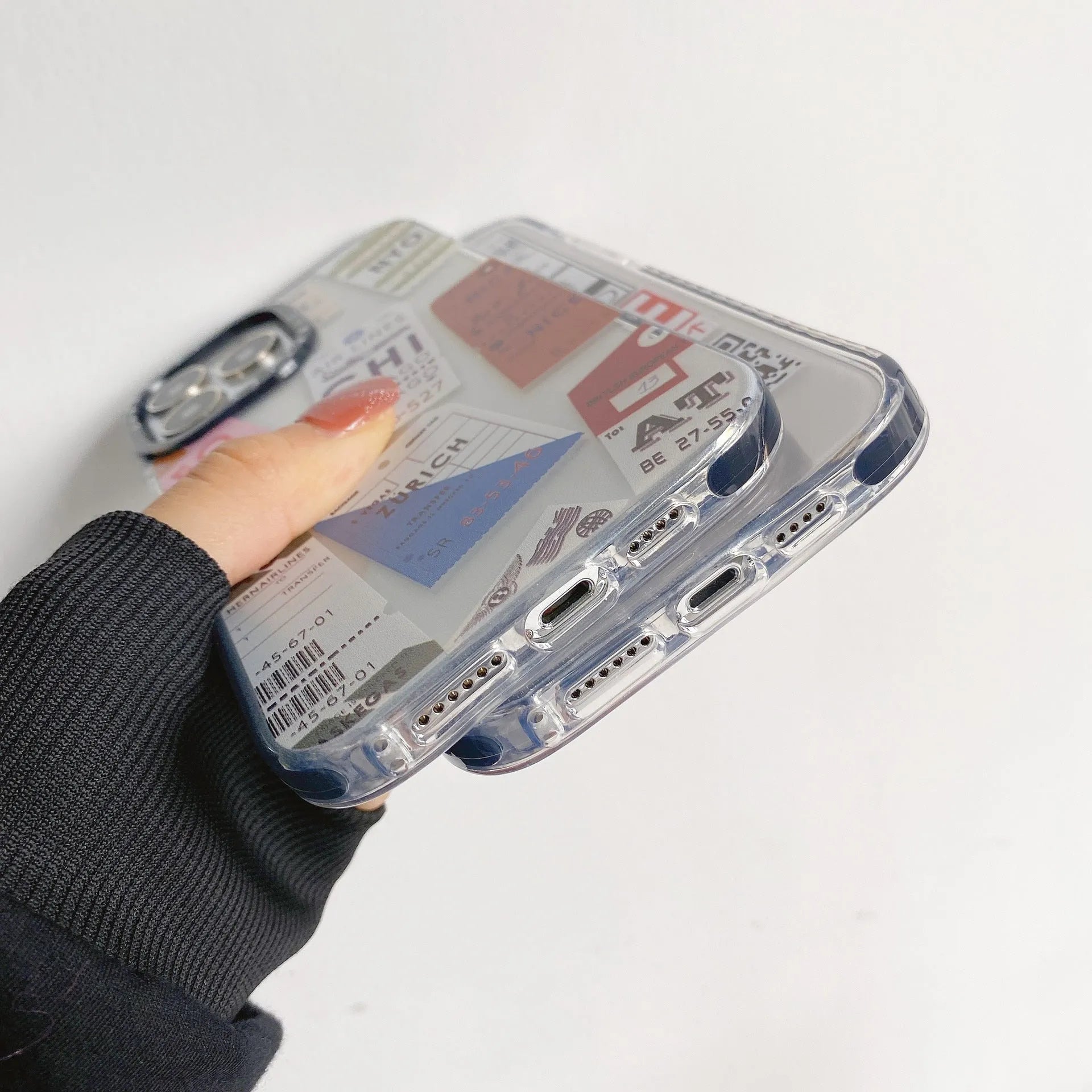 Travel ticket label transparent TPU phone case for Apple iPhone, anti-drop protective cover with coloured painting design