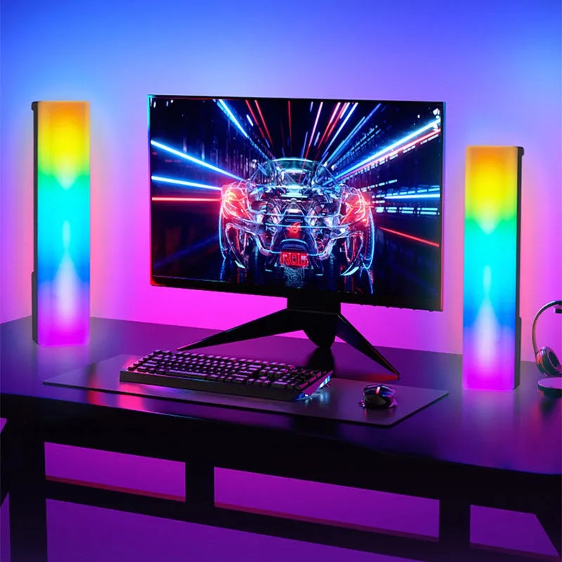 3D RGB music-activated ambiance lamp in white or black shell for table top gaming and home decor