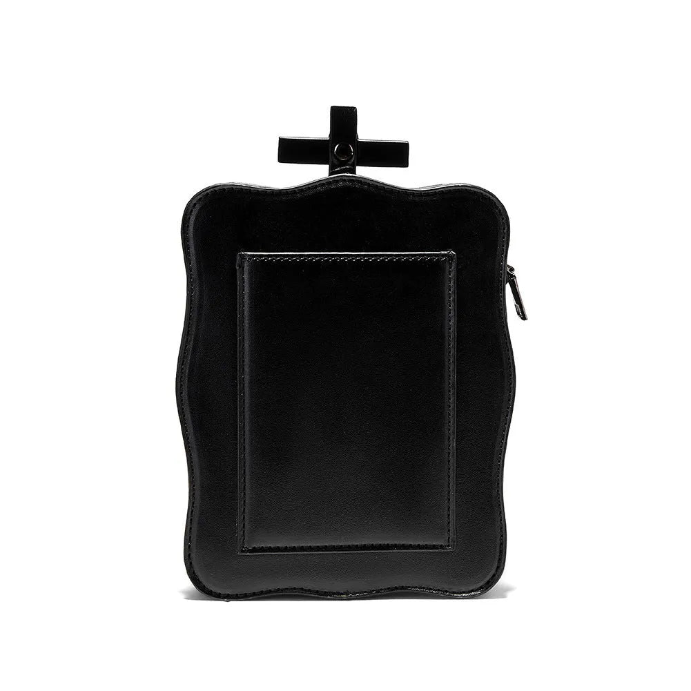 Black mini Halloween skull shoulder bag with zip closure, chain detail and phone pocket