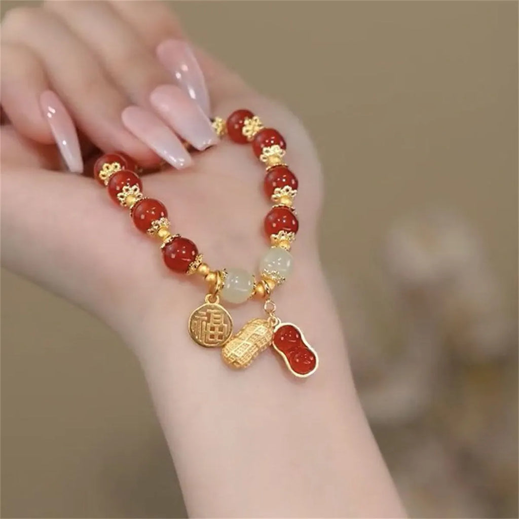 Chinese national style bracelet with rabbit motif glass and coloured glaze for women and men