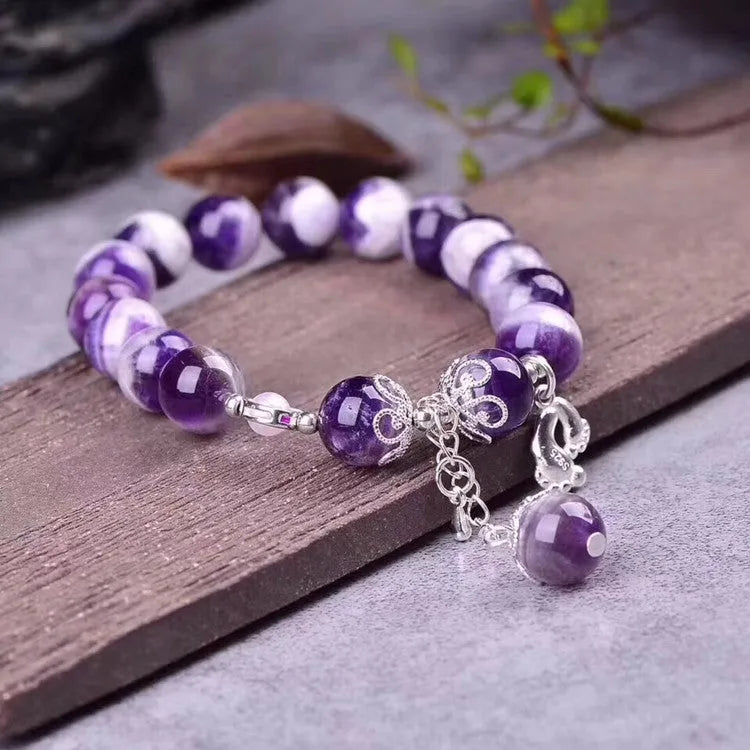 Natural amethyst bracelet with 10mm round beads in unset design for women's jewellery