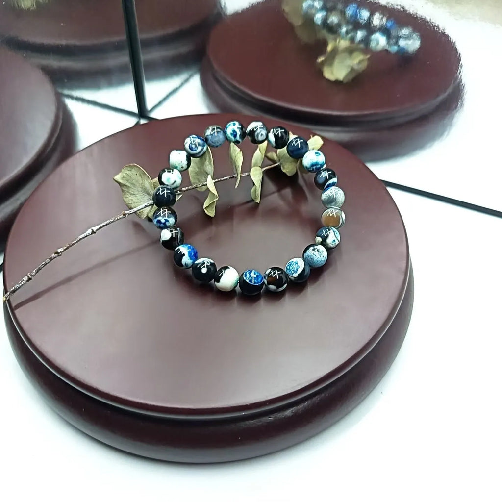 Handmade 8mm natural agate bohemian bracelet in round beads with coloured glaze