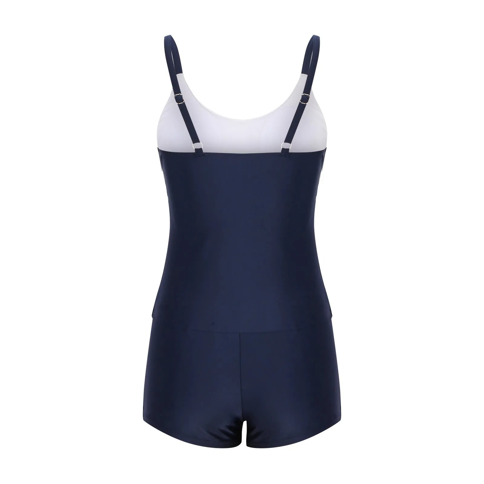 Ladies conservative stripe one-piece swimsuit with boyshorts bottom and side splits