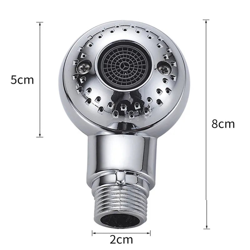 Silver handheld shower head for gentle pet and baby bathing without pressure.