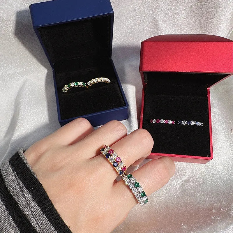 Women's crown-shaped inlaid ring in sapphire blue, ruby red or emerald green, US sizes 4 to 10
