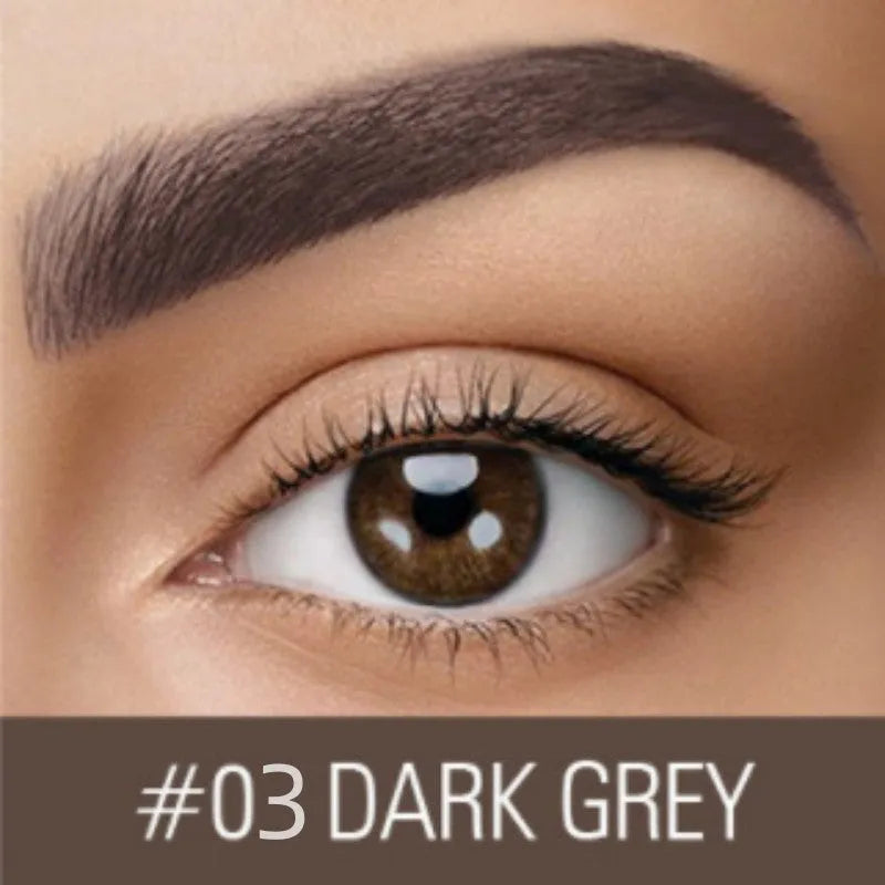 Waterproof brow cream tube in dark grey or golden yellow shades with eyebrow dye formulation
